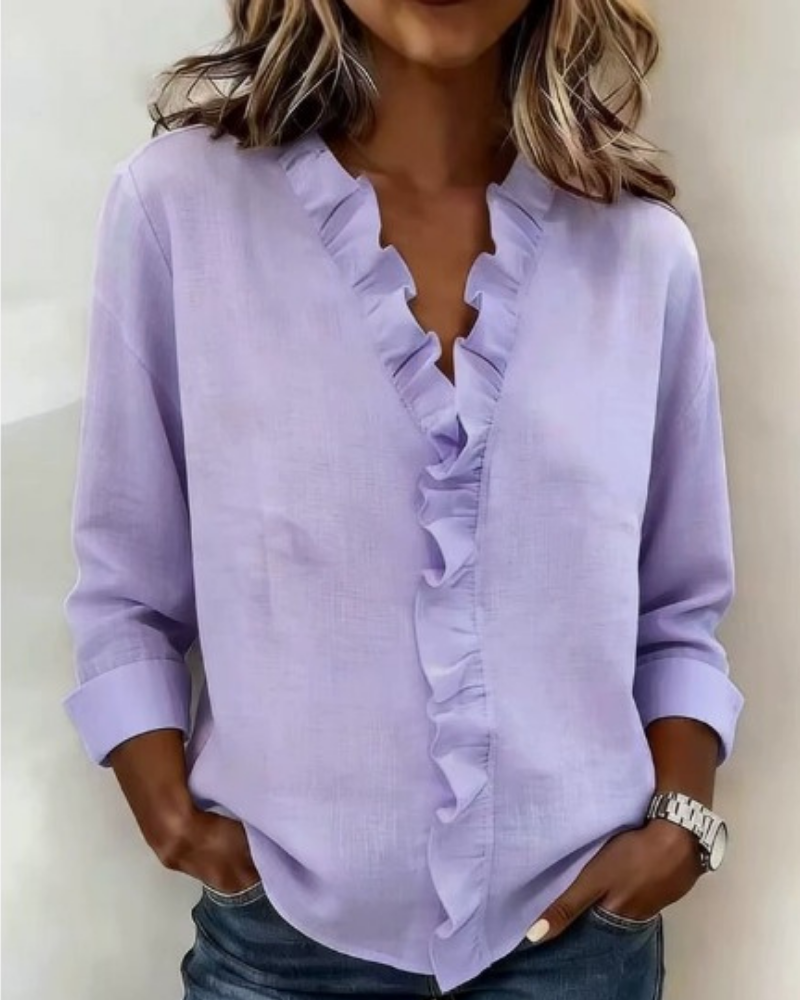 Chic | Top with Pleats, Scoop Neck and Short Sleeves