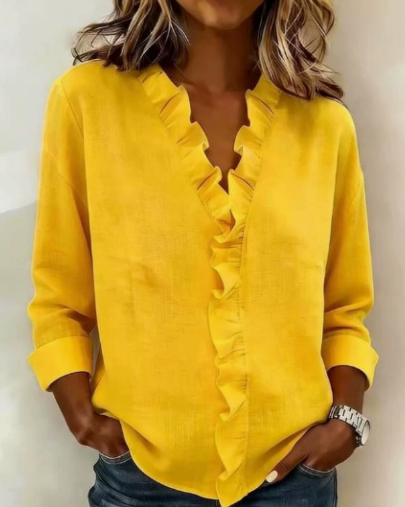Chic | Top with Pleats, Scoop Neck and Short Sleeves