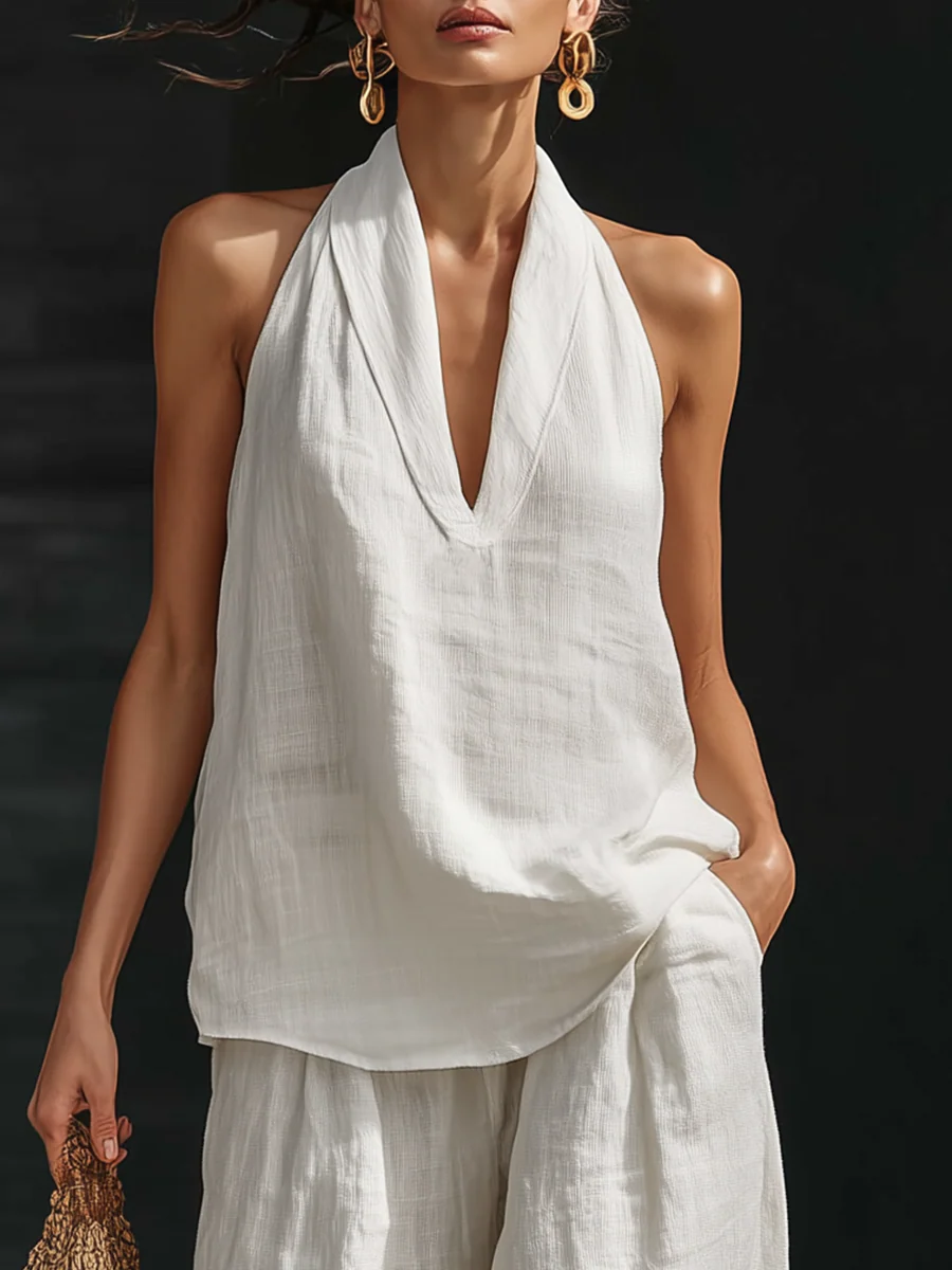 Zoë™ | Sleeveless Ensemble with Flared Trousers