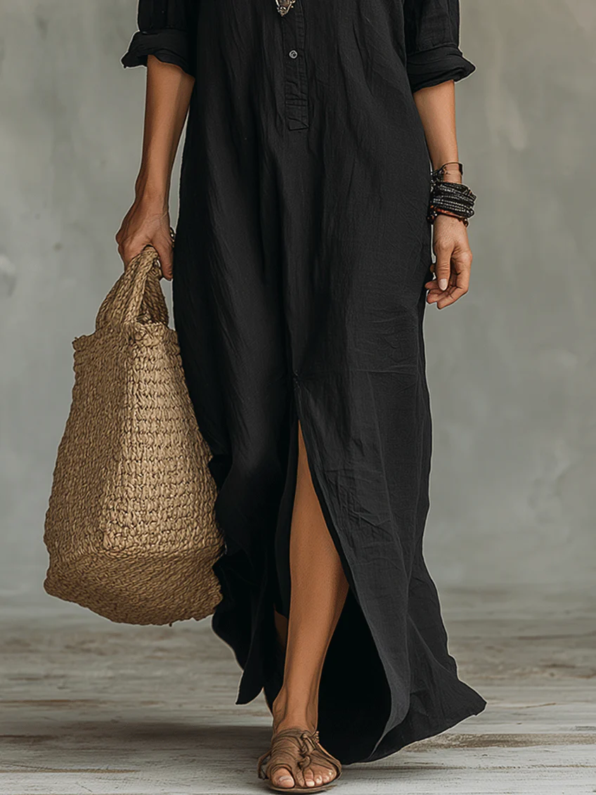 Soline™ | Flowing Navy Blue Maxi Dress with Pockets