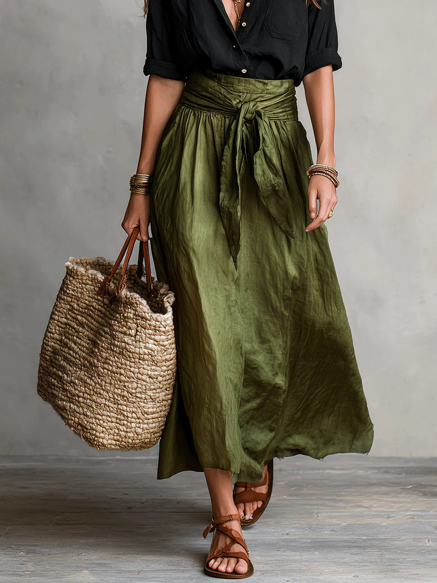 Vera™ | Two-Piece Set: White Blouse and Navy Blue Maxi Skirt