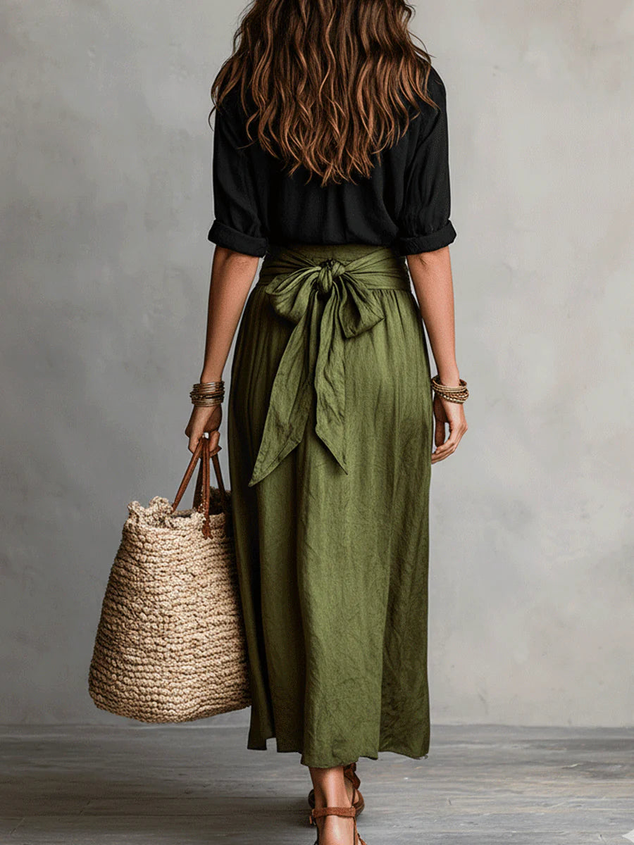 Vera™ | Two-Piece Set: White Blouse and Navy Blue Maxi Skirt