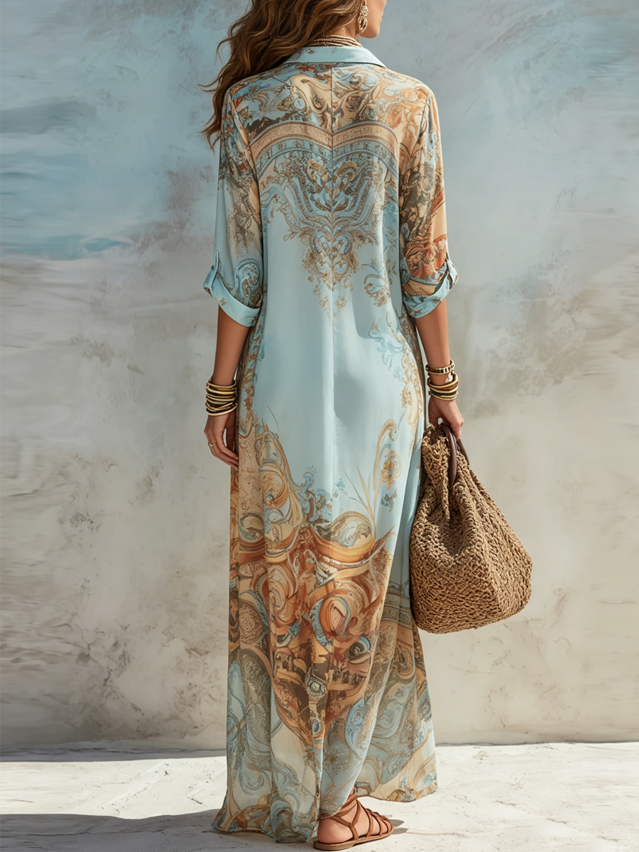 Lanie™ | Vintage Print Button-Down Maxi Dress