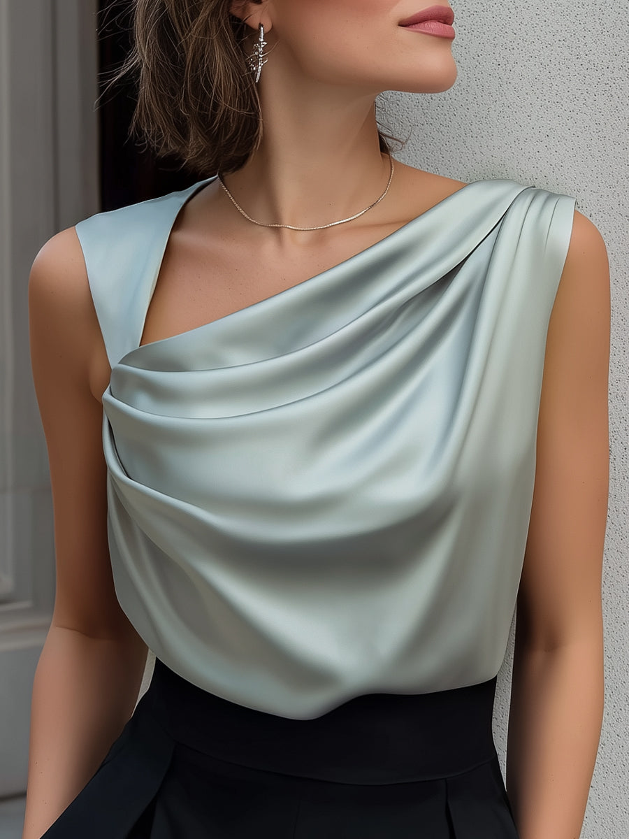 Chic Sleeveless Silk Cowl Neck Top