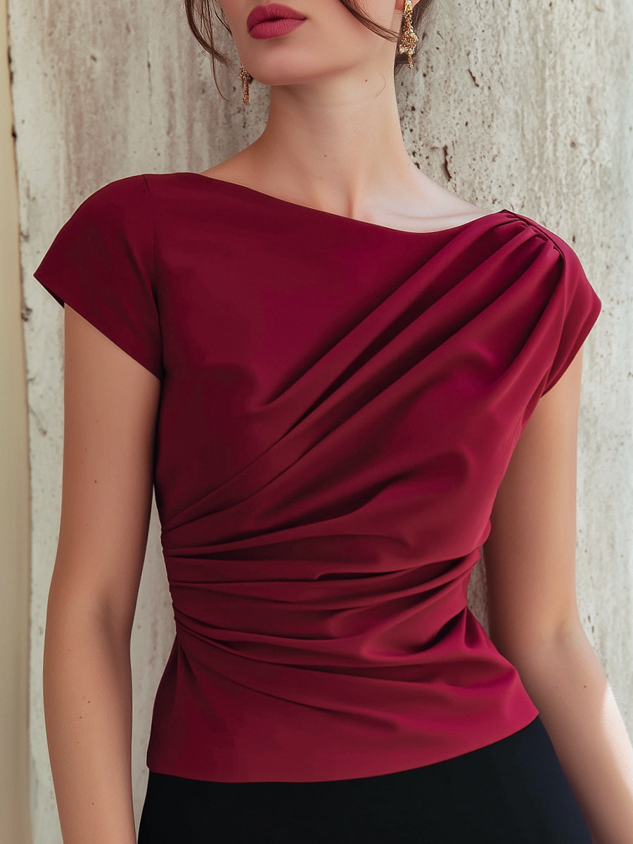 Uneven Gathered Silk-Look Blouse