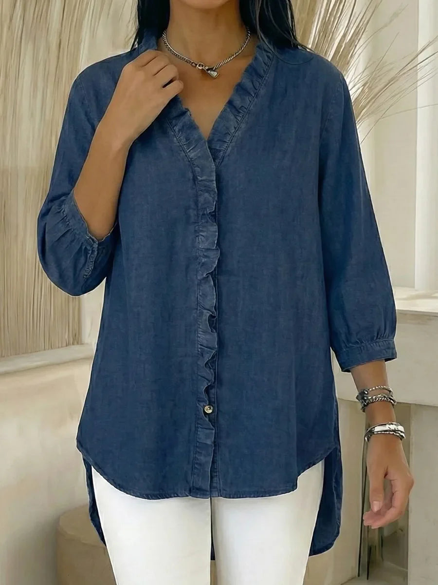 Clara | Frilled Chambray Top
