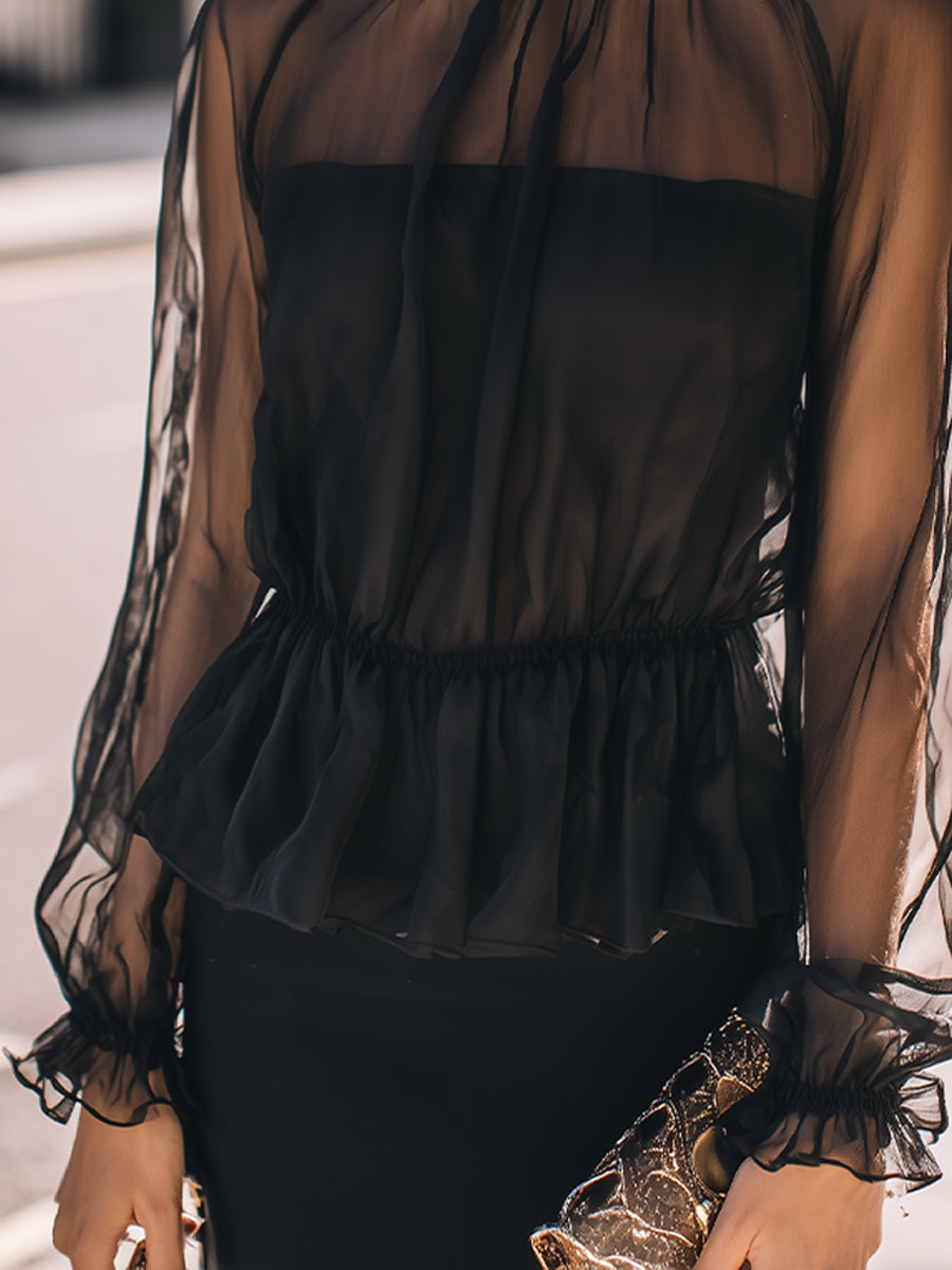 Transparent High Neck Long Sleeve Top