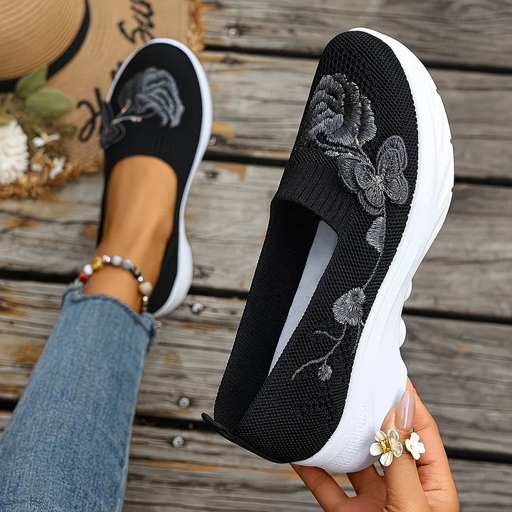 Isabella - Floral Appliqué Slip-Ons