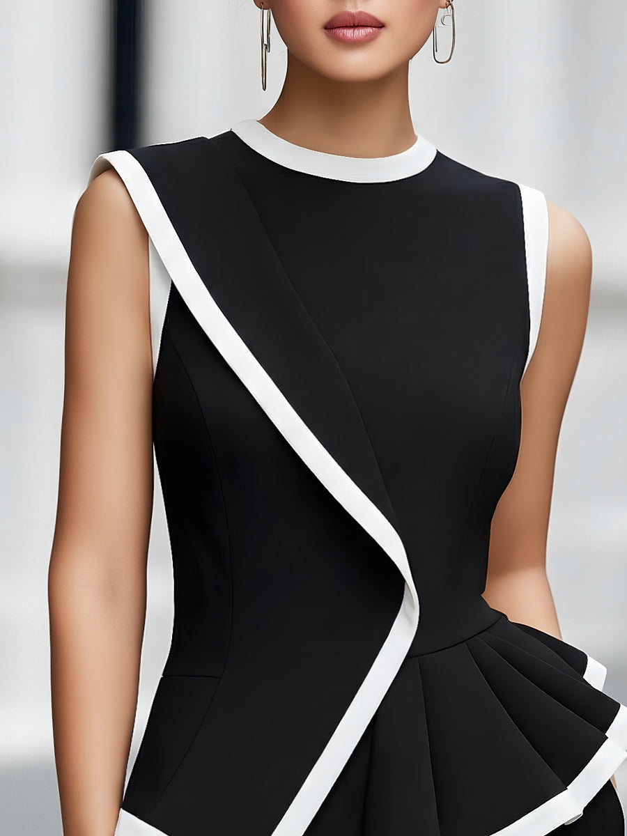 Strapless Color-Blocked Flare Blouse