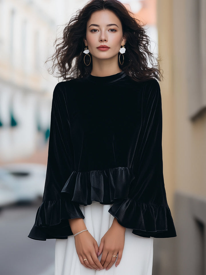 Square Neck Satin Frill-Edge Top