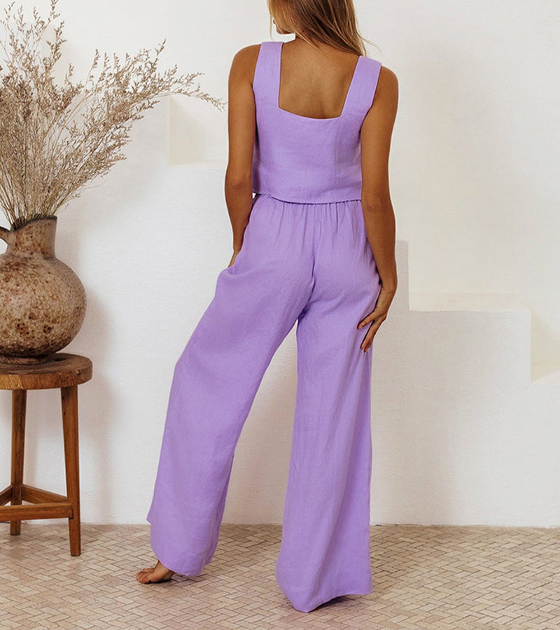 Emma - Sleek Crop Top and Flowing Palazzo Pants Ensemble