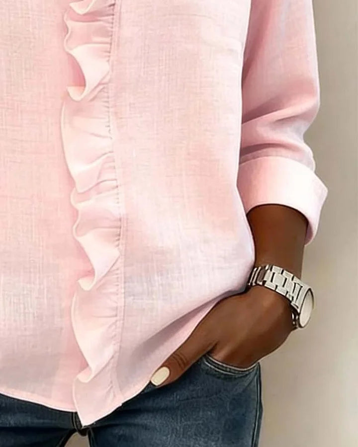 Chic | Top with Pleats, Scoop Neck and Short Sleeves