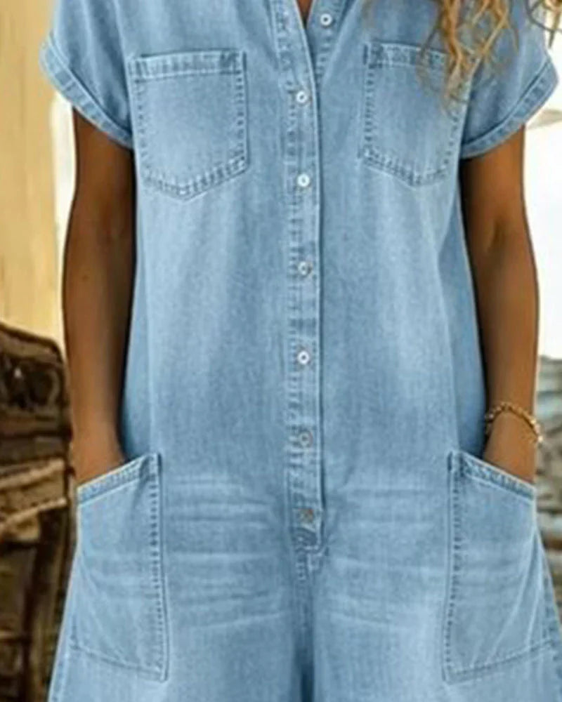 Paola | Denim Jumpsuit with Front Buttons