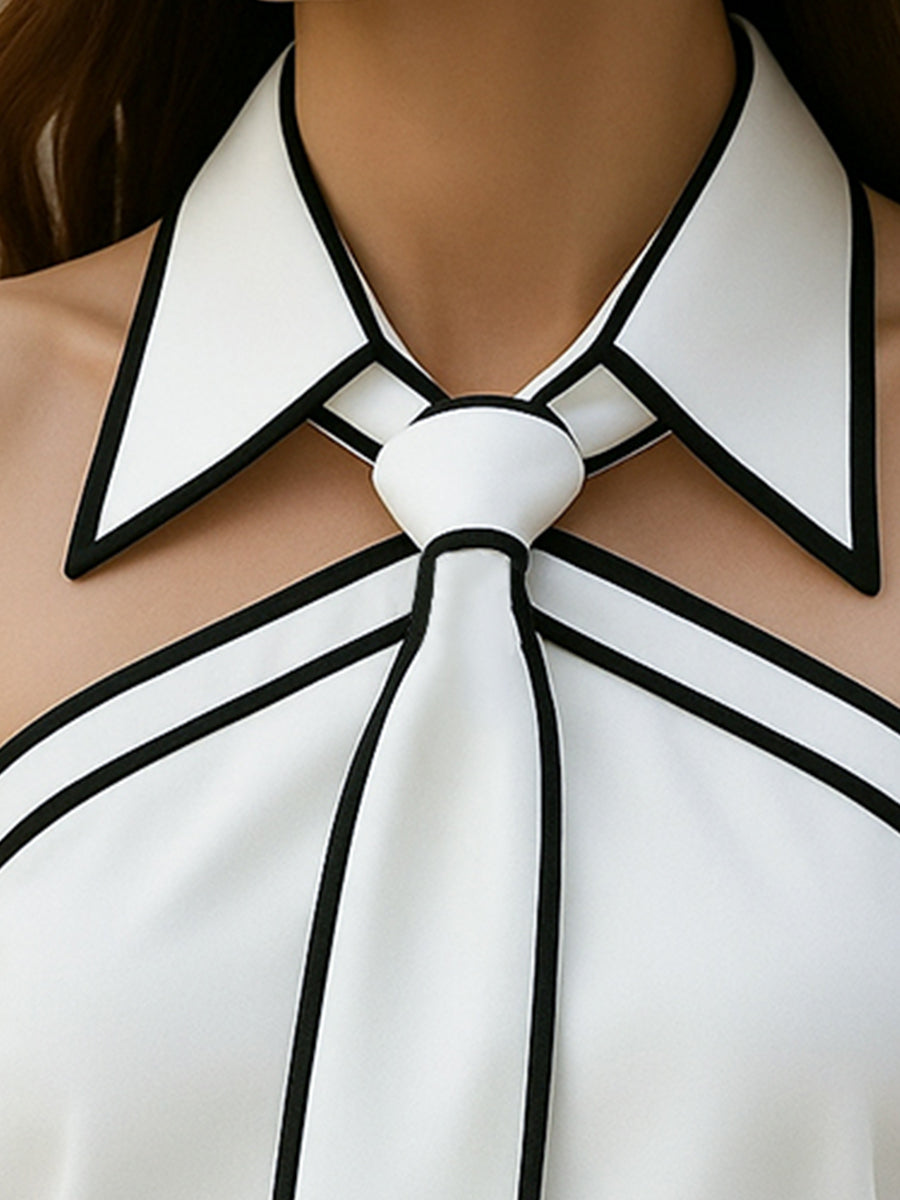 Chic Sleeveless V-Neck Top With Eye-Catching Color Block Details
