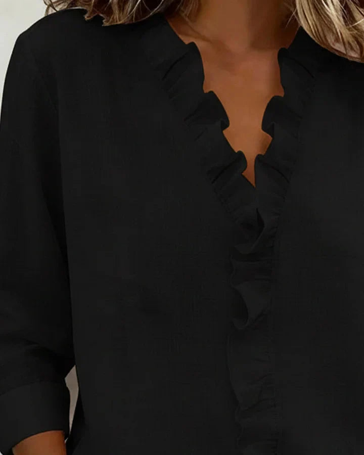 Chic | Top with Pleats, Scoop Neck and Short Sleeves