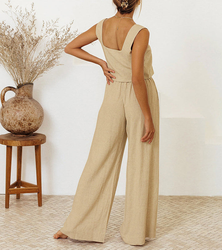 Emma - Sleek Crop Top and Flowing Palazzo Pants Ensemble