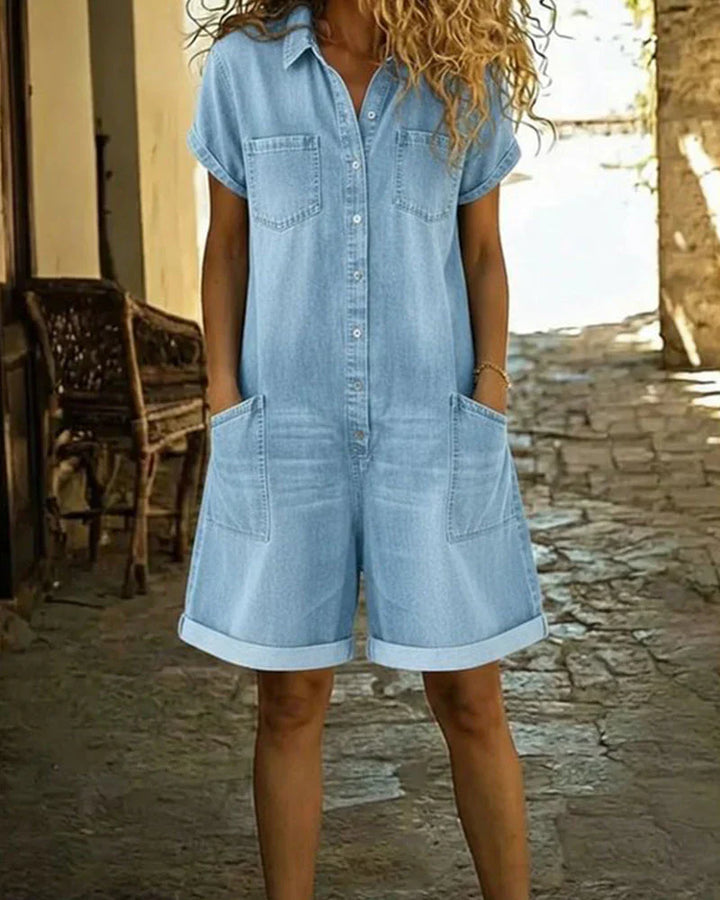 Paola | Denim Jumpsuit with Front Buttons