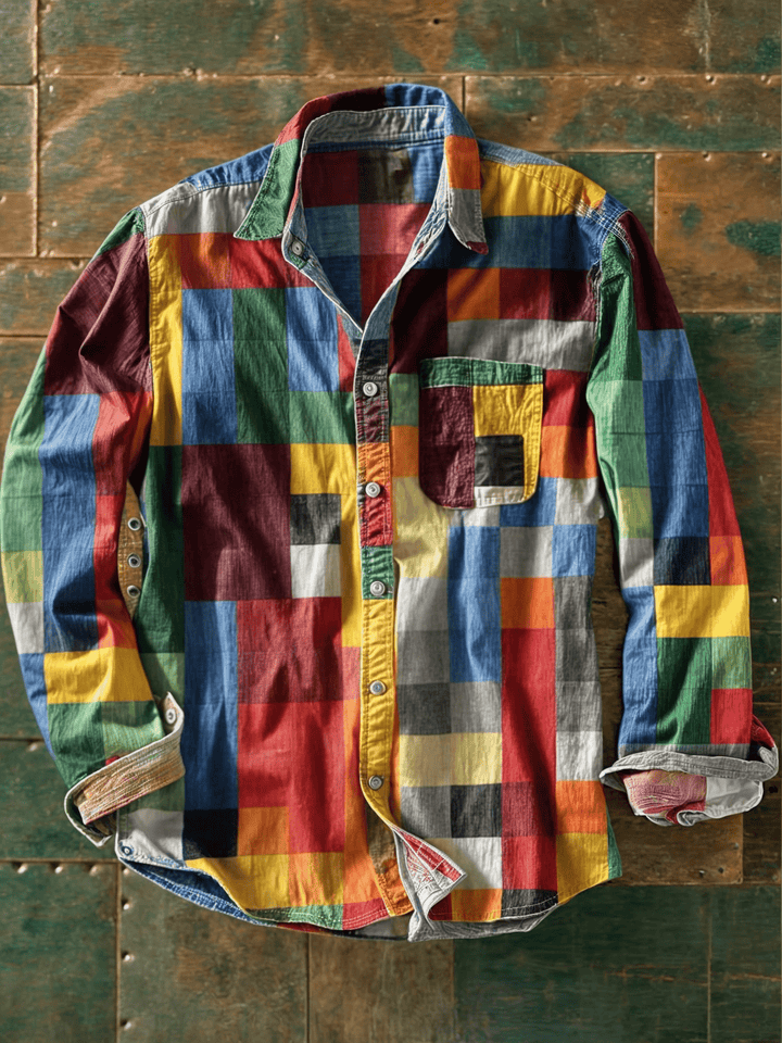 Zavian - Artistic Patchwork Button-Up Shirt