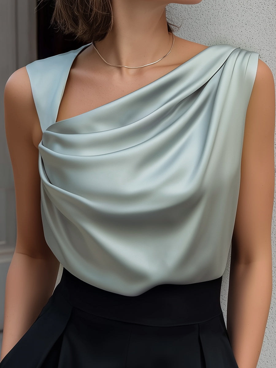 Chic Sleeveless Silk Cowl Neck Top