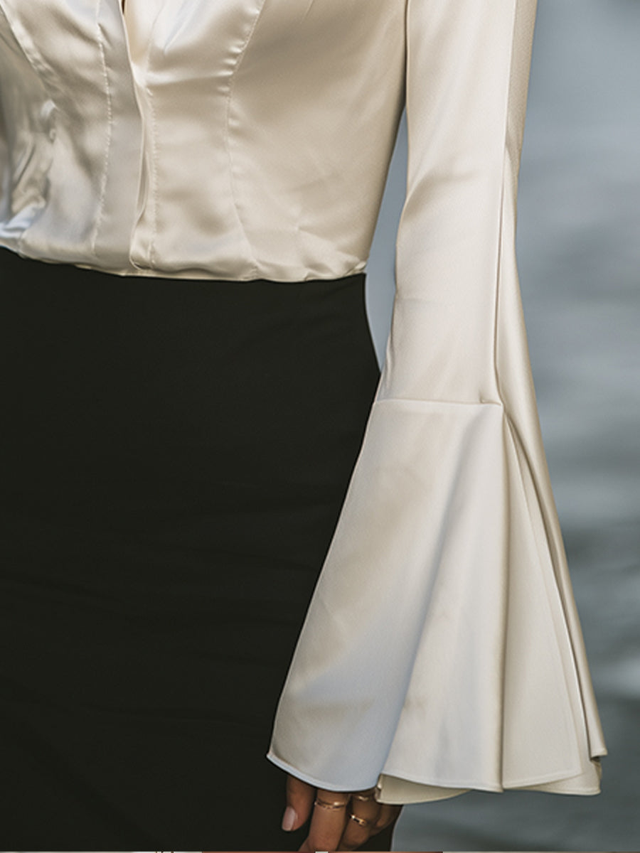 Retro-Style Ruffled-Sleeve Silk Top
