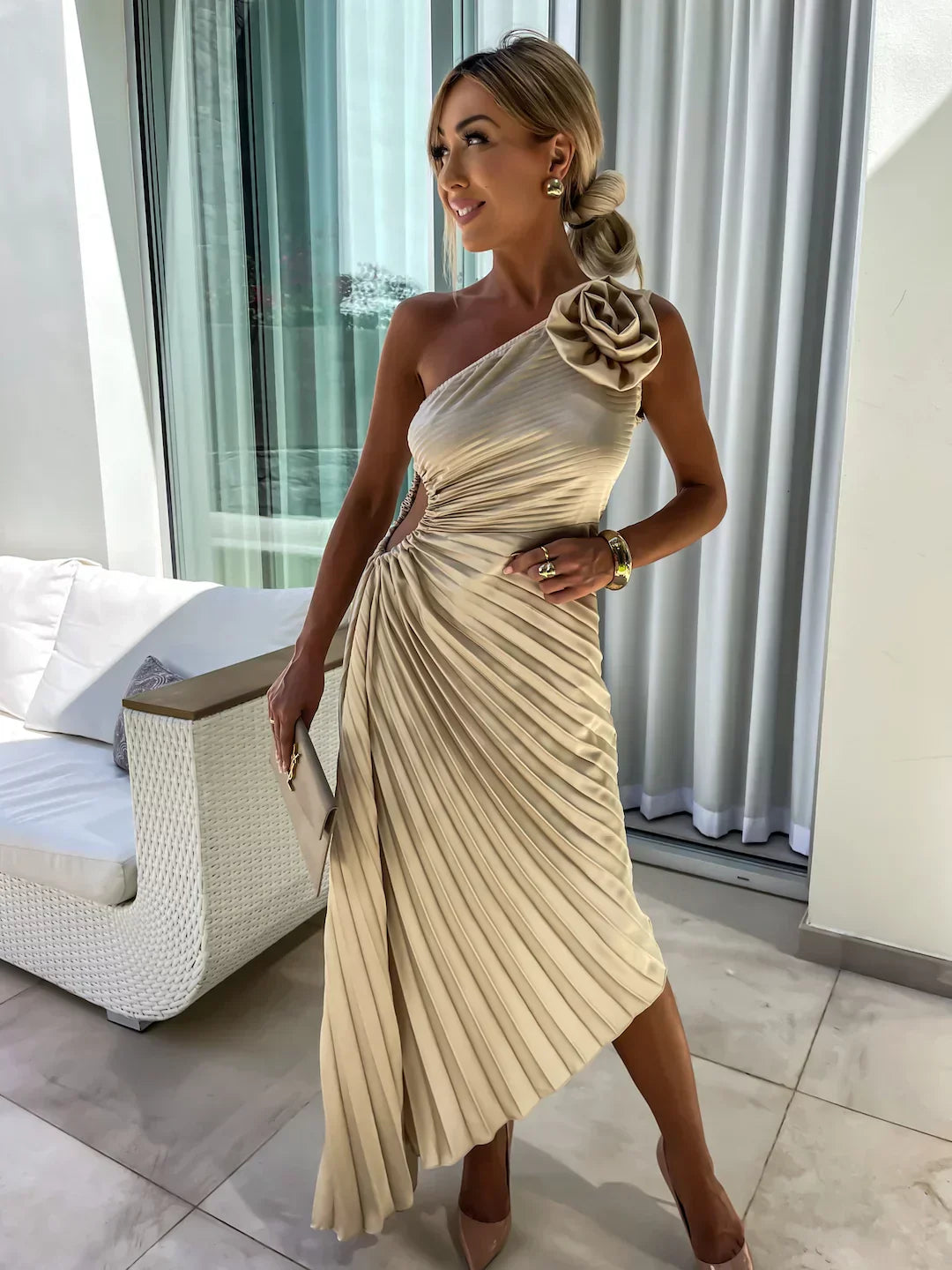 Flora™ | Chic Botanical Asymmetrical Maxi Gown