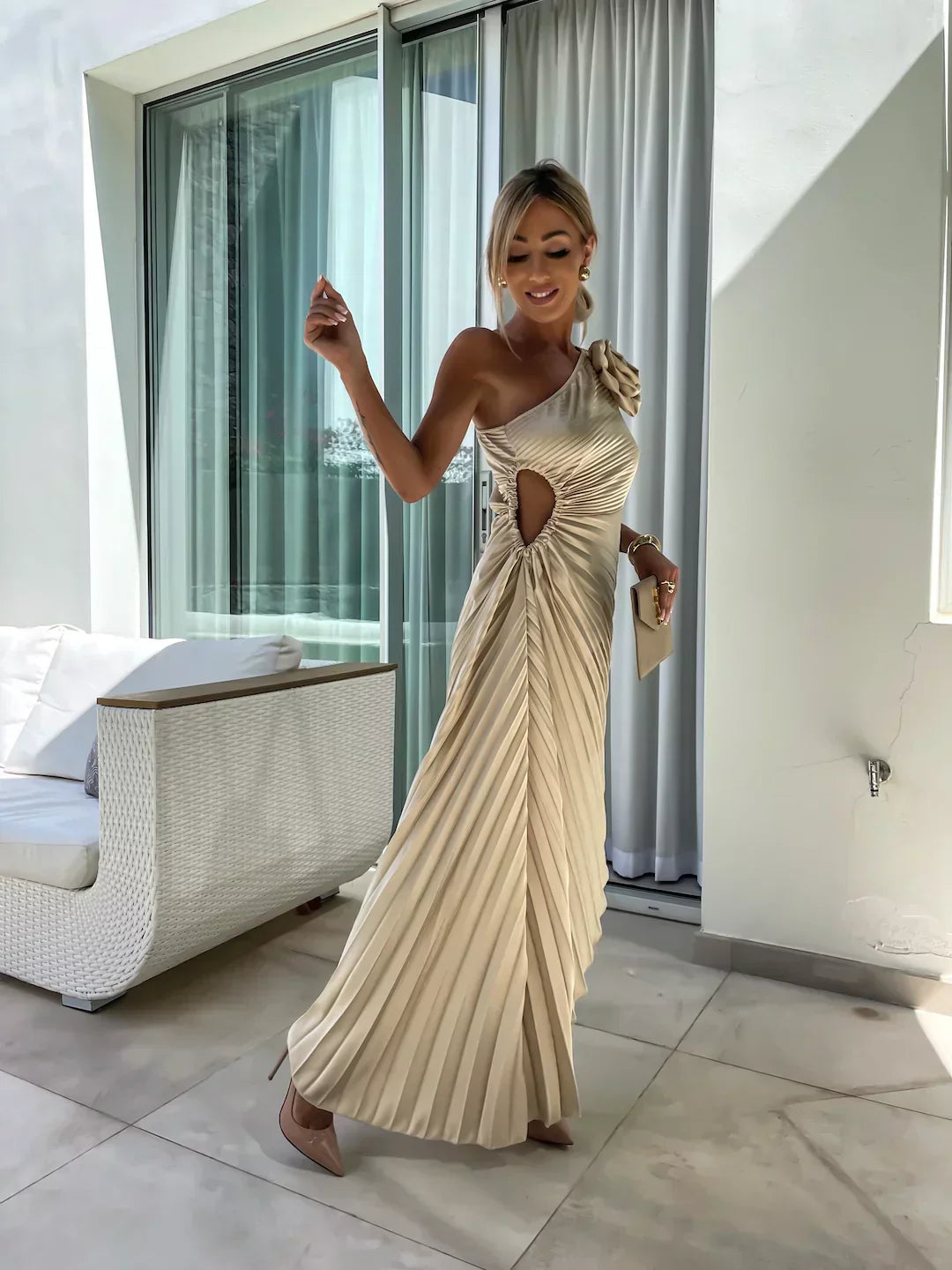 Flora™ | Chic Botanical Asymmetrical Maxi Dress