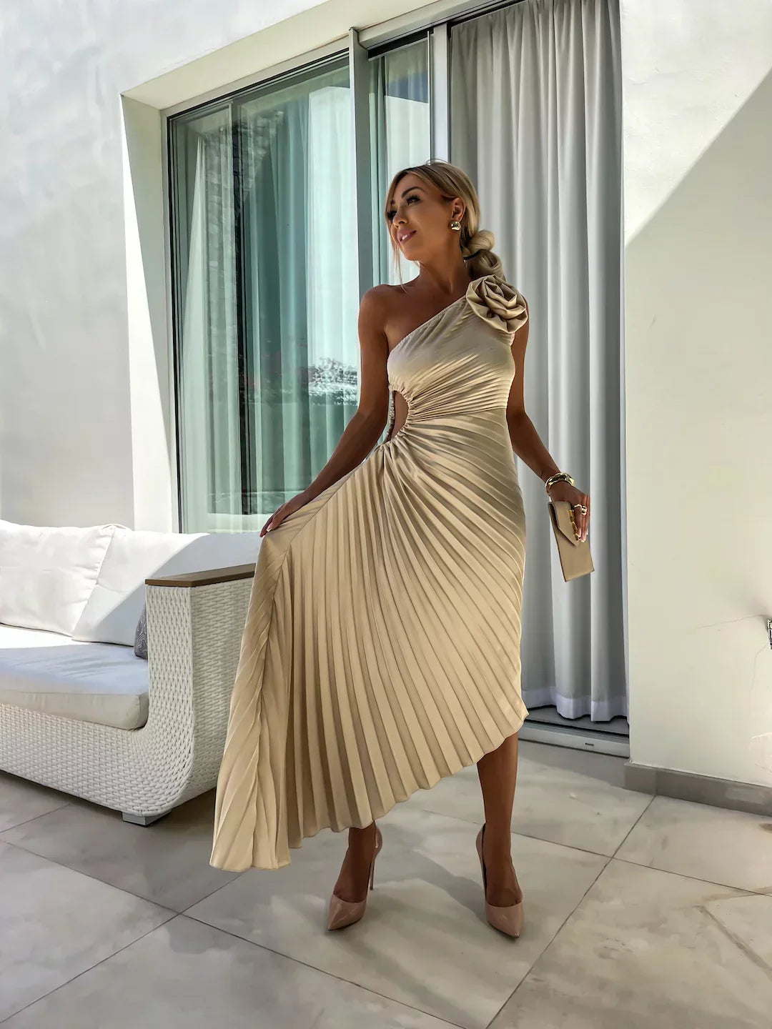 Flora™ | Chic Botanical Asymmetrical Maxi Gown