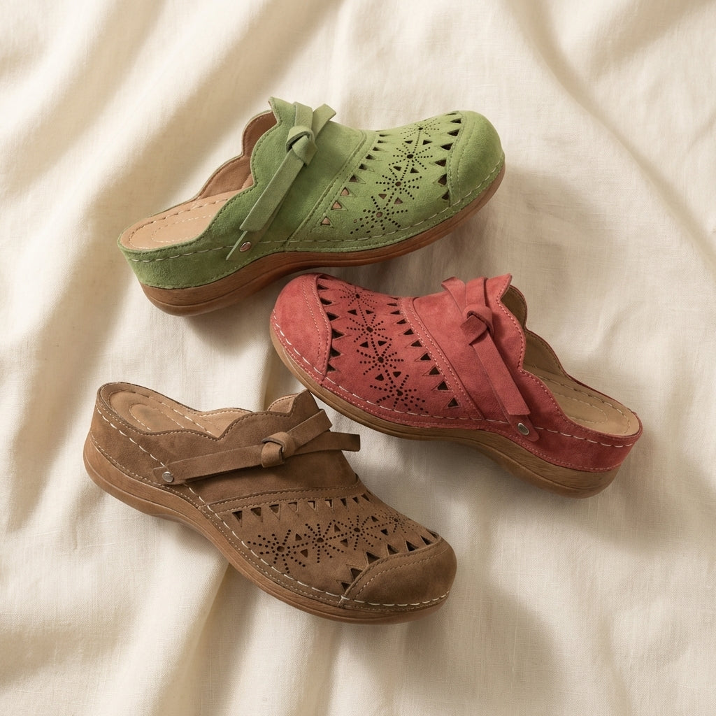 Isabella - Cutout Bow Detail Flat Mules