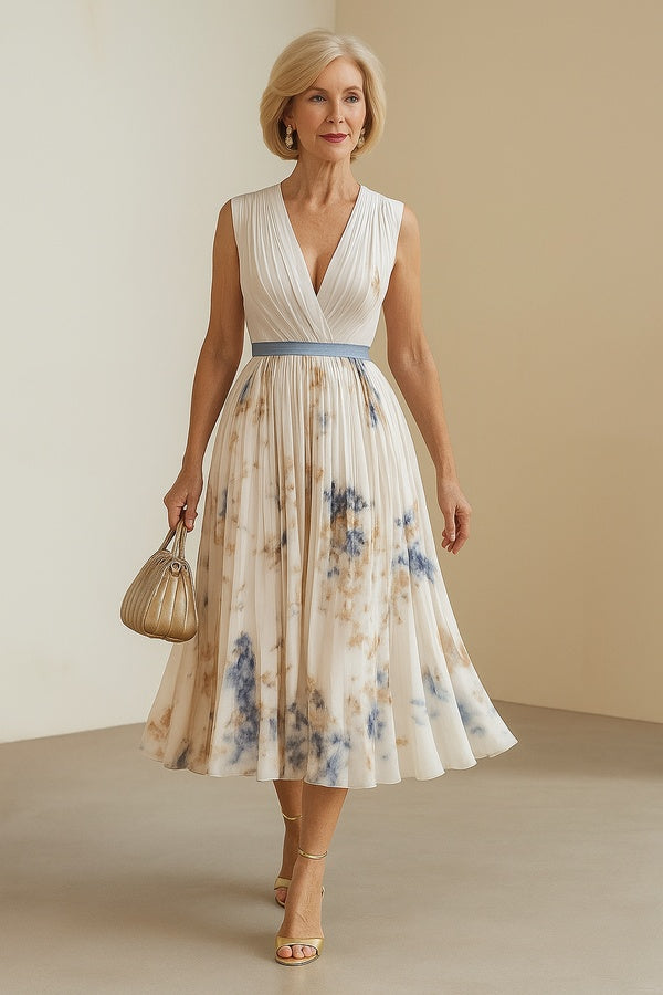 Serenity™ | Elegant Botanical Pleated Maxi Dress