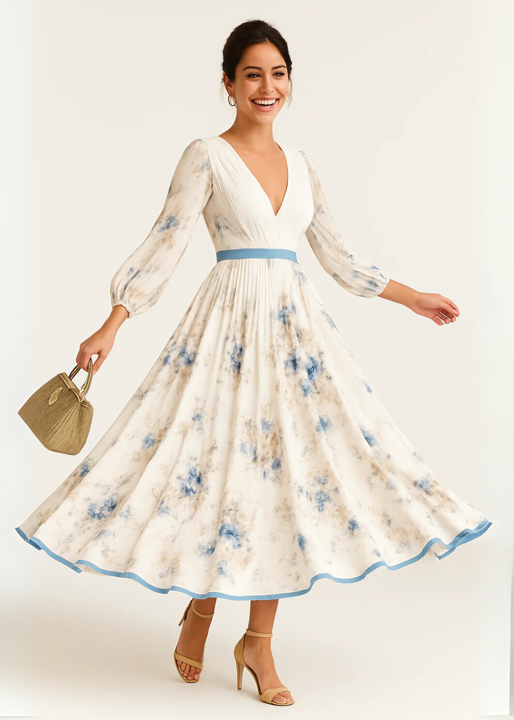 Serenity™ | Elegant Botanical Pleated Maxi Dress