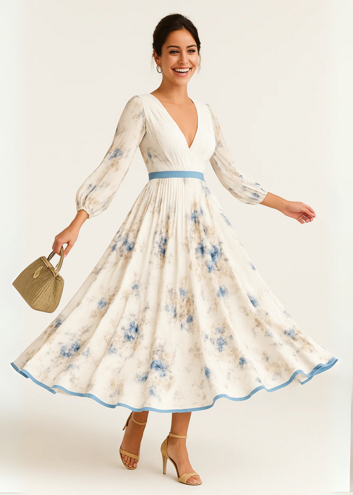 Serenity™ | Elegant Botanical Pleated Maxi Dress